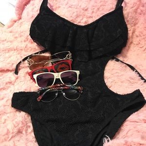 One piece black lace swimsuit w 4 sunnies free